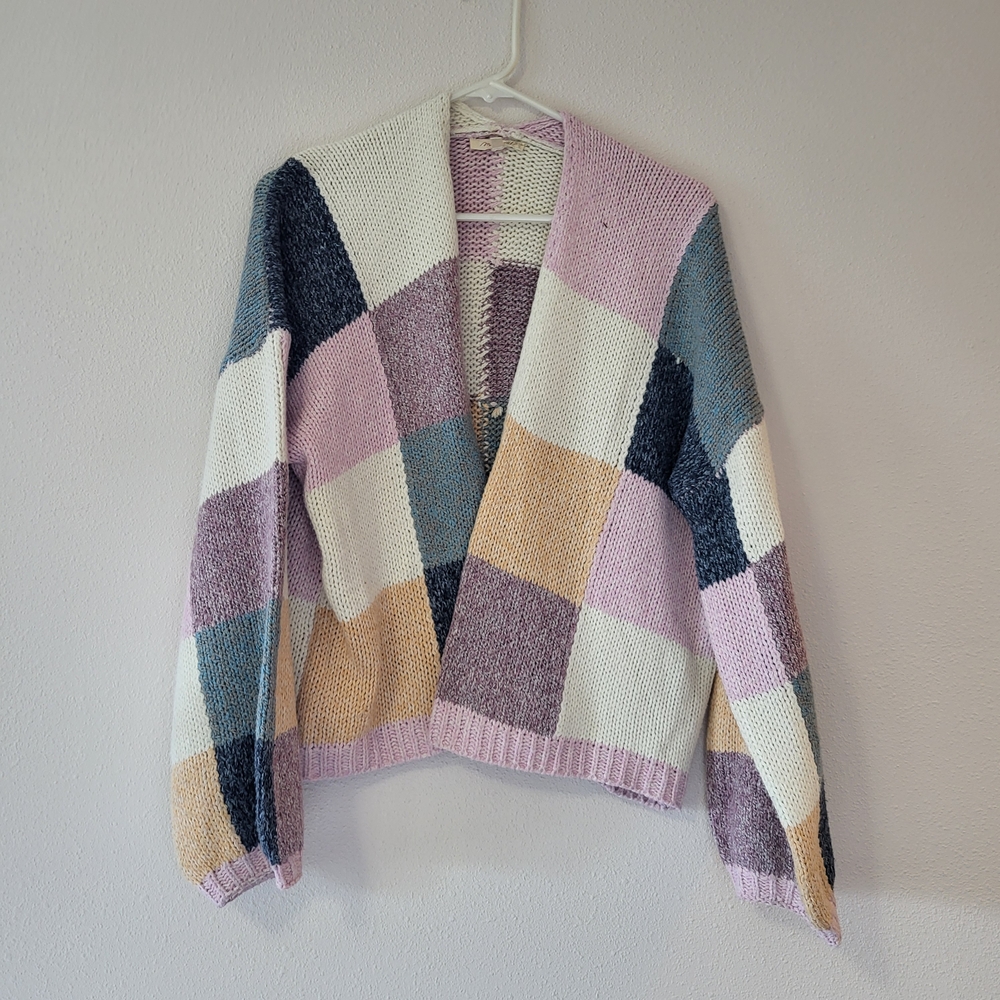 Pastel Patchwork Open Cardigan Sweater - Women